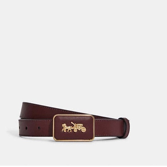 New Coach Grace Plaque Buckle Belt, 25 Mm Wine Oxblood Size Small CC358 $128 - Picture 1 of 4